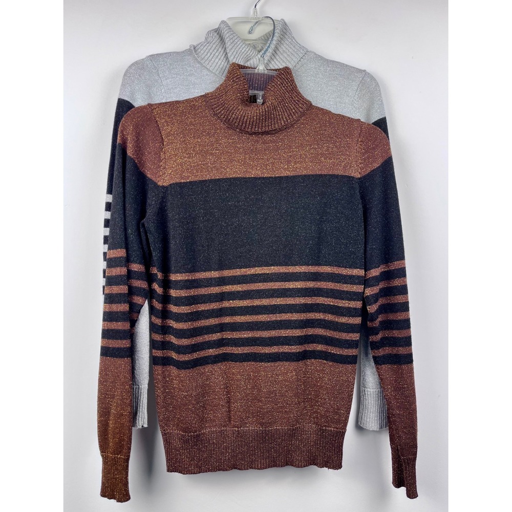 2 Bundle Joseph A. Small Metallic Bronze Silver Sweaters